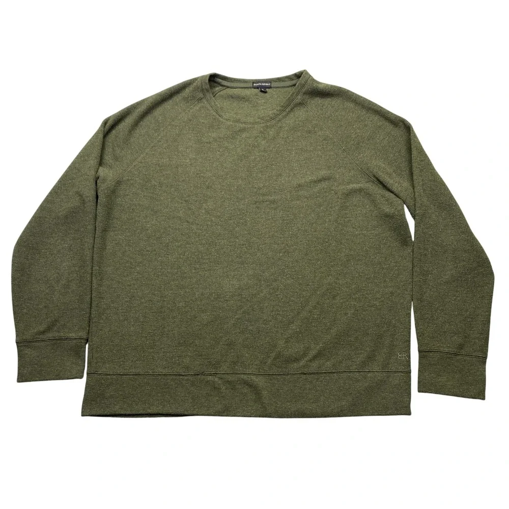 Banana Republic Mens XL‎ Olive Green Ribbed Raglan Crewneck Sweatshirt Pullover
